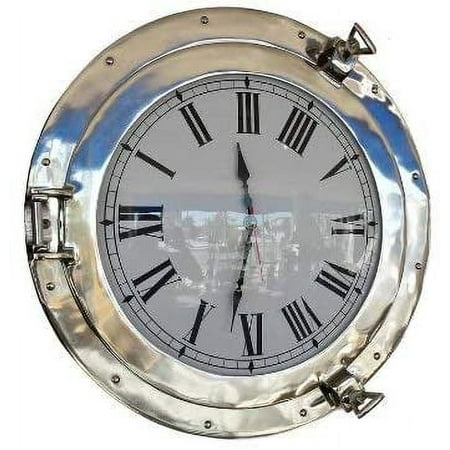 Nagina International Chrome Deluxe Class Porthole Clock 20 - Chrome Wall Clock - Nautical Theme Clock - Nautical Decor