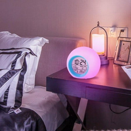 Naiyafly Kids Alarm Clock 2pcs Cute Digital Clock with Temperature Date Change 7 Colors OK to Wake Boys Girls Get up Clock for Bedroom