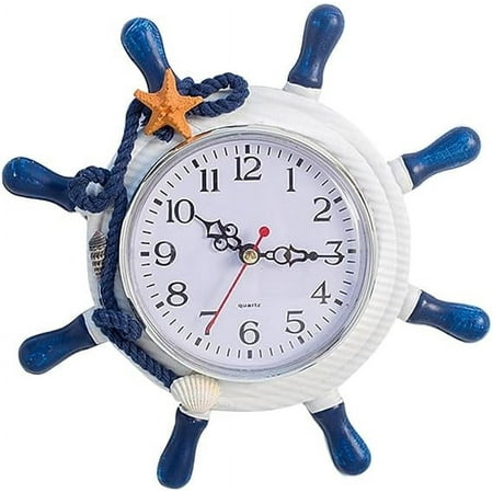 Nautical Anchor Beach Wall Clock, Navy Blue Bathroom Accessories and Decor, Decorative Vintage Clocks for Living Room/Kitchen/Home/Lake House, Silent, Non Ticking Sweep Movement