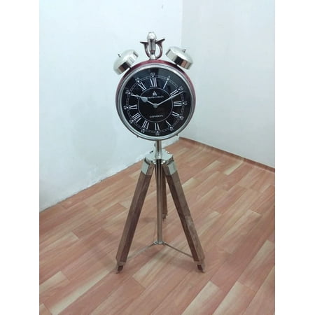 Nautical Big Round shape CHROME FINISH LIGHT WITH RED LEATHER Decorative Nautical Table Clock