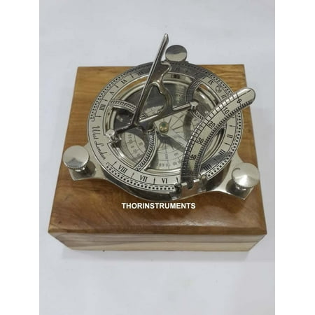 Nautical Chrome Round Sundial Compass With Box