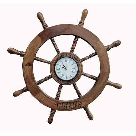 Nautical Exclusive Pirate's Ship Steering Wheel Styled Clock Wall Decor 36