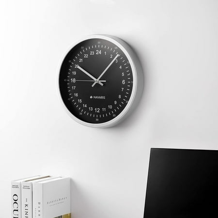 Navaris 24 Hour Wall Clock - 11.8 Analog Military Time Clock with Silent