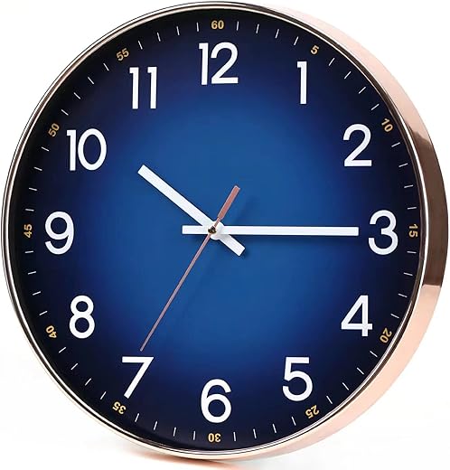 Navy Blue Wall Clock, 12 Modern Round Wall Clocks, Quality Quartz Silent Non-Ticking Wall Clock, Decor Wall Clocks for Living Room Bedroom KitchenHome