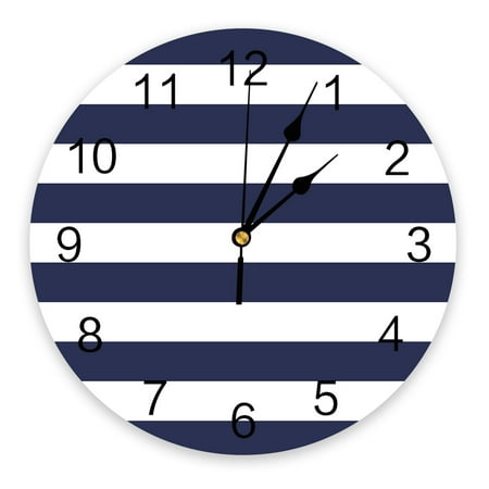 Navy Blue White Stripes Large Wall Clocks Kids Room Silent Wall Watch Office Home Decor 10 Inch Hanging Watch Gift