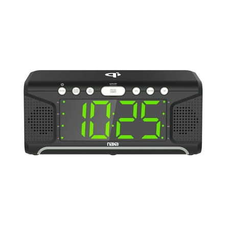 Naxa Electronics NRC-190 Dual Alarm Clock with Qi Wireless Charging Function