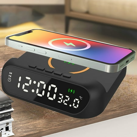 Naxoaeo Clearance Desk LED Alarm Clock 15W Wireless Charger for iPhone 15 Pro Max/14/13/12, Samsung S23/S22/S21 and AirPods | Wireless Charger Clock | Phone Charger Clock