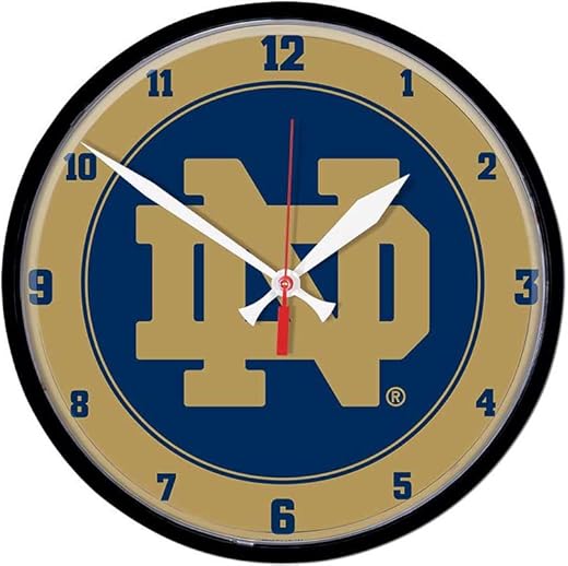 NCAA 2765011 Notre Dame Round Wall Clock, 12.75