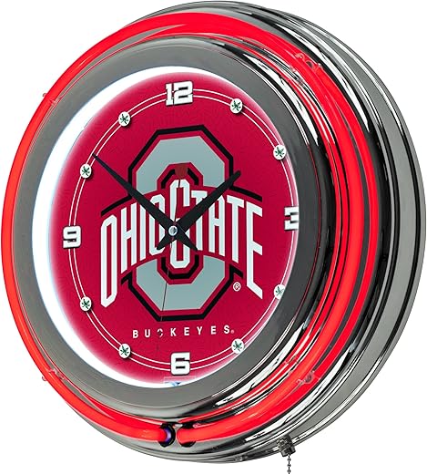 NCAA Ohio State University Chrome Double Ring Neon Clock, 14"