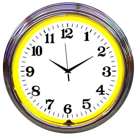 Neonetics Bar and Game Room Neon Alphanumeric Wall Clock with Yellow Neon and Chrome Rim, 15-Inch