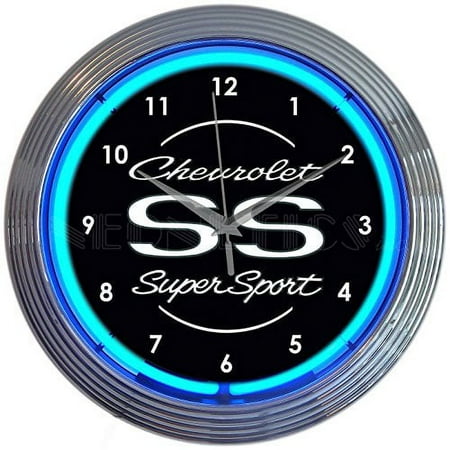 Neonetics Chevrolet Chevy SS Super Sport Clock, 15 Inch Diameter with Blue Neon - 8CHVSS