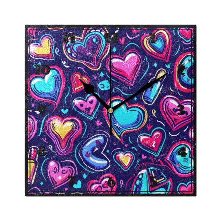 Neon Funny Cartoon Hearts Wall Clock 7.78 Non-Ticking Silent Battery Operated for Home Bedroom Office Kitchen Living Room