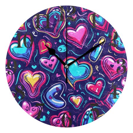 Neon Funny Cartoon Hearts Wall Clock 9.8 inch Battery Operated Clocks Non-Ticking Silent for Bedroom Office Kitchen Living Room