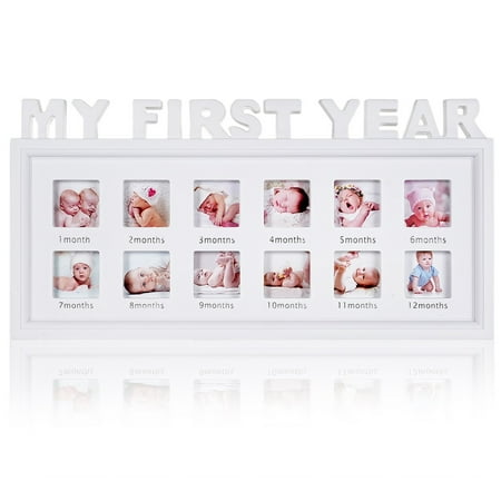 Newborn Baby Picture Frame, My First Year Newborn Keepsake Frame 12 Months, Baby Shower Gift Photo Frame for Memories, White