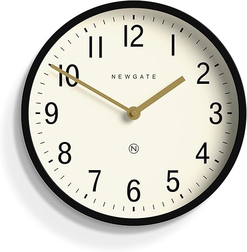 NEWGATE® Master Edwards Wall Clock - Kitchen Clock - Living Room Clock - Office Clock Clock - Round Clock - Retro Clock - Designer Clock - Stylish Home - Décor Mid-Century Modern (Black)