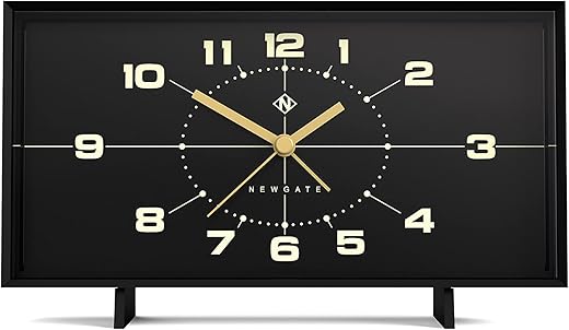 NEWGATE Wideboy - Retro Inspired Alarm Clock - Analogue Alarm Clock - Bedside Alarm Clock - Battery Alarm Clock - Silent Alarm Clock - Desk Clock - Office Clock (Black Dial)