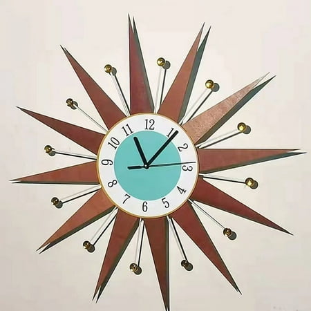 New Large Wall Clock 18 Inch Mid Century Modern DIY Wall Clock Starburst Non-Ticking Battery Operated Clocks