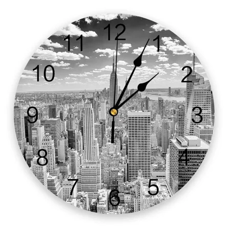 New York City Night Round Wall Clock for Home r Living Room No Ticking Sound Modern Creative Wall Clocks