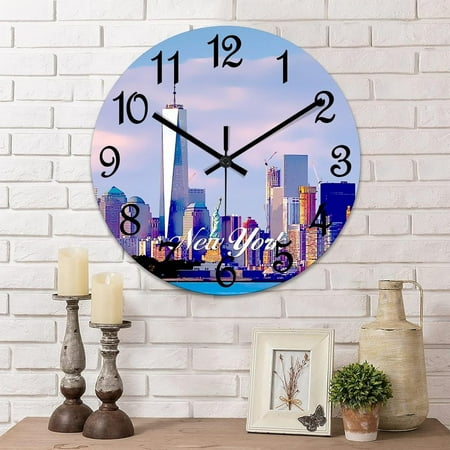 New York City Skyline Wall Clock New York Large Pvc Wall Clocks Battery Operated 15 Inch Desk Clock Wall Art Modern Home Decor For Kitchen Living Room Bedroom