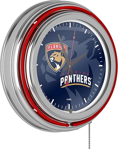 NHL Chrome Double Rung Neon Clock - Watermark - Florida Panthers