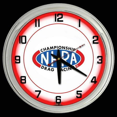 NHRA Drag Racing Red Neon Clock Chrome Finish