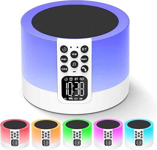 Night Light Bluetooth Speaker Alarm Clock, Sound Machine with White Noise, Touch Bedside Lamp for Bedroom, Dimmable Warm Light, 48 RGB Color Changing, Best Gifts for 10-15 Year Old Teenage Boys Girls