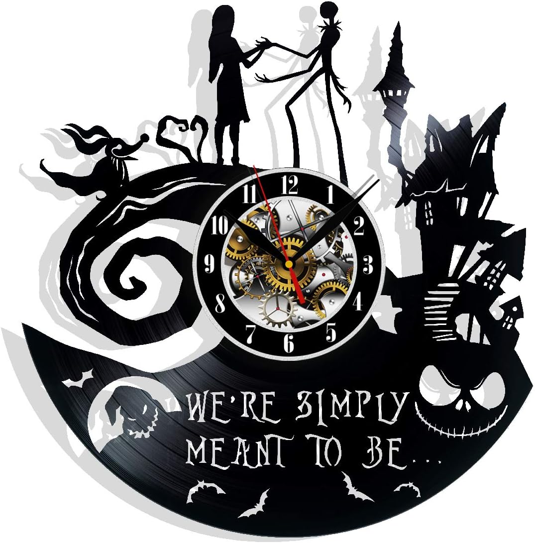 Nightmare Before Vinyl Record Wall Clock Surprise Ideas Best Friends Birthdays Art Home Room Decor Gift for Birthday Holiday Christmas 12” LP Clock Black