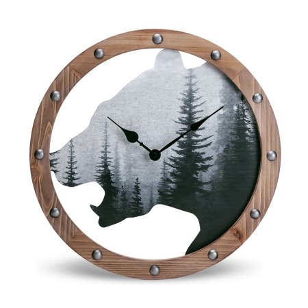 Nikky Home Forest Bear 14.88 Wood Wall Clock,Slient Movement