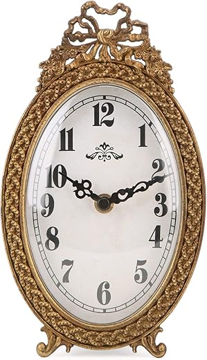 NIKKY HOME Gold Table Clock Silent Non-Ticking, Small Shelf Desk Top Clock Battery Operated Classic Home Decor for Fireplace Mantel, Desktop, Countertop