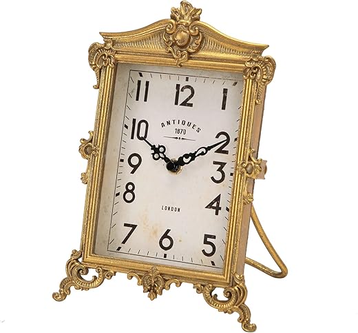 NIKKY HOME Vintage Gold Table Clock, Silent Non-Ticking Battery Operated Retro Desk Shelf Mantel Small Metal Clock for Living Room Decor