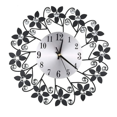 NIUREDLTD Household Appliances Massive Sok,Clear Ourt ! Wrought Iron Diamond Fashion Wall Clock Bedroom Silent Metal Wall Clock Decor （Black）