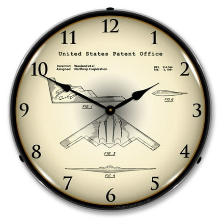 Northrop B-2 Spirit Stealth Bomber 1991 Patent LED Wall Clock, Retro/Vintage, Lighted, 14 inch