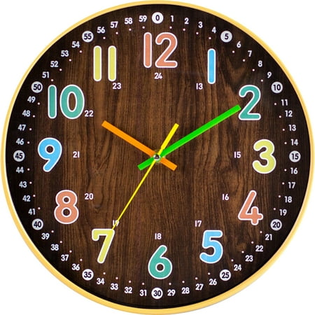 NUOLUX Kids Bedroom Wall Clock Simple Mute Wooden Clock Round Wall Decor Precise Wall Clock