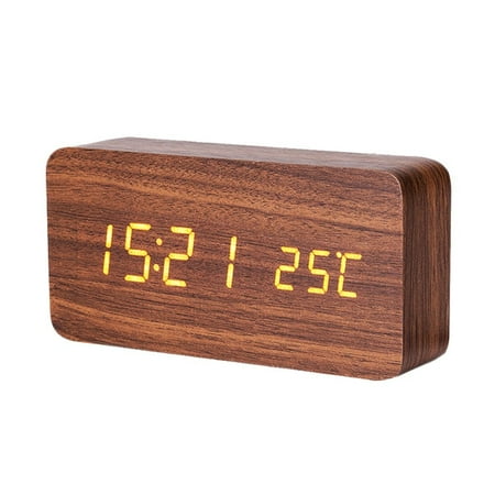 NUOLUX Modern Wooden Wood LED Alarm Clock Calendar Thermometer Without Battery(Brown and Wood White)