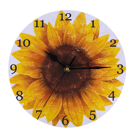 NUOLUX Round Sunflower Clock Wooden Hanging Clock Mute Clock Kitchen Wall Decoration