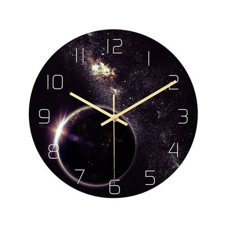 NUOLUX Universe Planet Wall Clock Outer Space Hanging Clock Round Acrylic Wall Clock Silent Non Ticking Clock for Kids Bedroom Living Room Office No Battery Size M