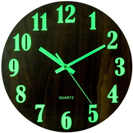 Nvzi Silent Wall Clock Glow in The Dark Non Ticking,12 Inch Night Light Battery Operated(Numeral)