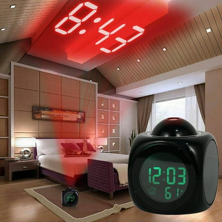 Nyidpsz Multifunction Projection Alarm Clock Voice Talking LCD Projection Time Thermometer Display Home Decor(Black)