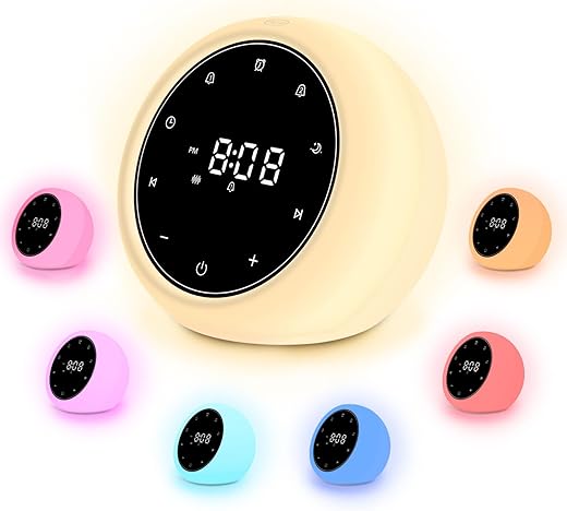 Nytpal Alarm Clock White Noise Sound Sleep Machine for Baby/Adults, 6 Colors Night Light 20 Soothing Sounds, Portable Rechargeable