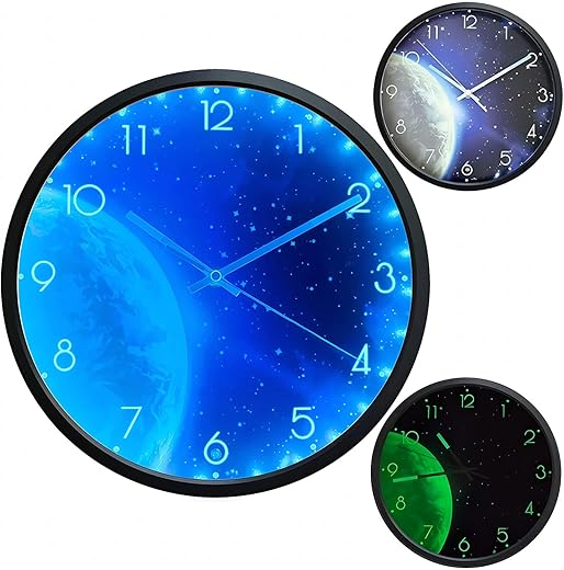 OCEST 12 Inch Night Light Wall Clock, Silent Battery-Operated LED Wall Clocks for Living Room/Kitchen, Large Display Wall Clock Night Light Up Kids Boys Birthday Present Glow in The Dark -Earth