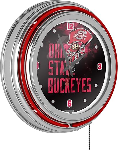 Ohio State Smoking Brutus Chrome Double Ring Neon Clock