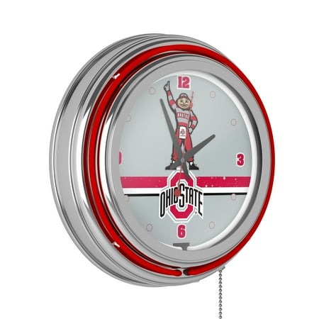 Ohio State University Brutus Stripe Retro Neon Analog Wall Clock with Pull Chain