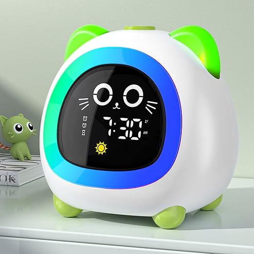 OK to Wake Clock for Kids, Kids Alarm Clock with Sleep Training Night Light Dual Alarm Auto Off Timer Stay in Bed for Kids and Toddlers, Kids Clock with Cat Ear Light