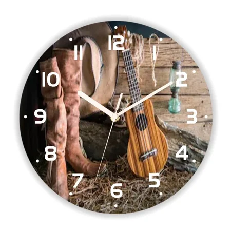 Old American Western Country Cowboy Barn Wall Clock Living Room Kitchen Office Wood Wild West Watch Home r