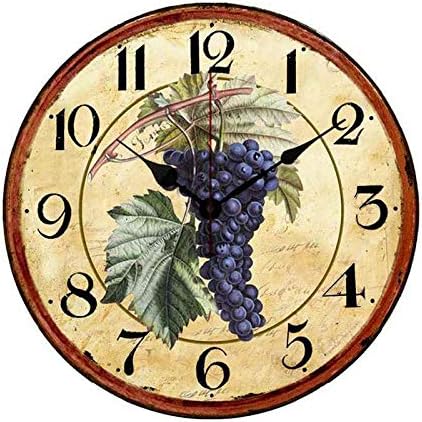 Old Fashioned Purple Grape Antique Wood Clock with Second Hand Wall Clock for Kitchen 10 inches