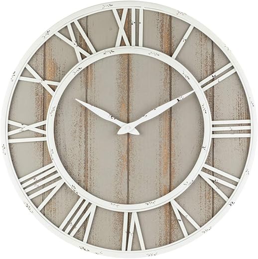 Oldtown Farmhouse Metal & Solid Wood Noiseless Wall Clock (Coastal Grey, 18-inch)