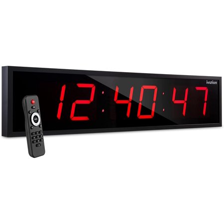 ONKER Huge 60 Inch Large Big Oversized Digital LED Clock with Stopwatch, Alarms, Countdown Timer & Temp - Shelf or Wall Mount (Red) | 6-Level Brightness, Mounting Holes & Hardware