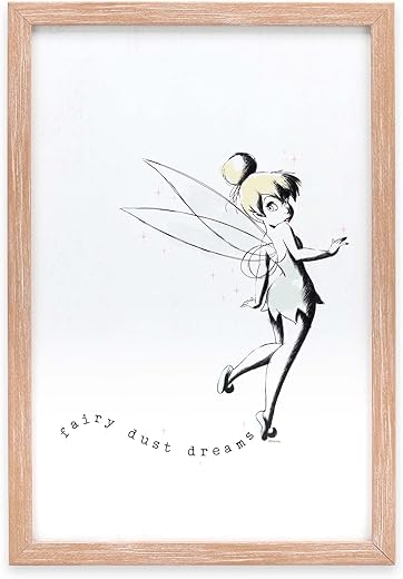 Open Road Brands Disney Tinker Bell Fairy Dust Dreams Framed Wood Wall Decor - Vintage Tinker Bell Wall Art for Home Decorating