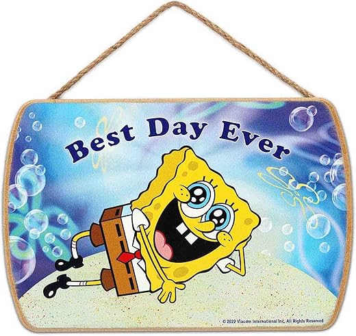 Open Road Brands Nickelodeon Spongebob Squarepants Relaxing Hanging Wood Wall Decor - Best Day Ever Spongebob Sign