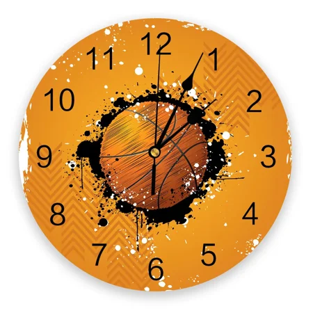 Orange Round Basketball Graffiti Sport Round Wall Clock Hanging Silent Time Clock Home Interior Bedroom Living Room Office r